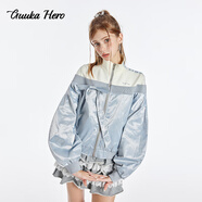古由卡（GUUKA）HERO時(shí)尚假兩件短款夾克女秋新款潮可拆卸蝴蝶結拼接外套寬松百搭 淺灰 M