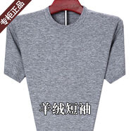 鄂爾多斯市產(chǎn)秋冬短袖羊絨衫男士中年圓領(lǐng)薄款爸爸半袖針織T.恤衫 羊絨短袖-淺灰 170/84A 建議120-135斤