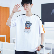 阿尼三青少年短袖t恤男大童夏季潮流帥氣2025新款初中高中學生運動套裝 02款白色 M