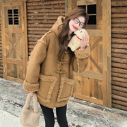 MODX香港女裝連帽羊羔毛拼接皮毛一體外套女2024年冬季新款加厚麂皮絨 圖片色 L (140斤內)