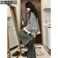 詩(shī)丹蕊韓系慵懶風(fēng)灰色針織毛衣女春秋季2024新款高級(jí)感秋冬寬松外穿上衣 灰色毛衣 均碼【可備注碼數(shù)】