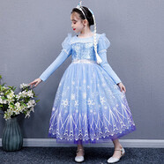 蓓然美愛(ài)莎公主裙女童冰雪奇緣艾莎連衣裙秋冬蓬蓬裙生日聚會(huì )禮服禮物 公主長(cháng)袖+披風(fēng)+皇冠+魔法棒 120