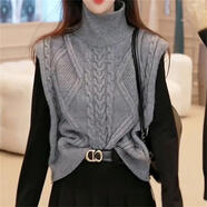 云拿月高領(lǐng)麻花毛衣馬甲女2025秋冬新款外套雙面背心疊穿針織背心上衣女 灰色馬甲 XL