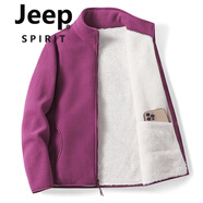 JEEP SPIRIT抓絨衣外套女搖粒絨冬季加絨加厚珊瑚絨保暖雙面絨衣羊羔絨上衣男 棗紅-女款 L