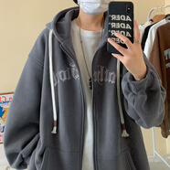 唐號休閑外套男美式開衫衛(wèi)衣男2024新款早秋連帽潮流寬松連帽外套男 深灰色 2xl