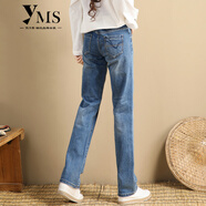 依沐蘇 高腰直筒牛仔褲女寬松加絨加厚秋冬季新款韓版百搭顯瘦長(cháng)褲子潮 淺藍色 28碼(2尺1)