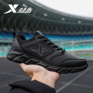 特步（XTEP）男鞋運動鞋皮網(wǎng)面輕便跑步鞋秋季潮流品牌耐舒適柔軟休閑鞋子男士 【皮面】黑色 42碼