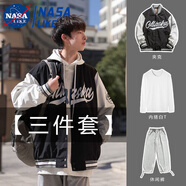 NASALIKE 國(guó)潮棒球服男潮牌寬松春季百搭外套韓版潮流飛行員單件夾克男學(xué) 黑夾克+白長(zhǎng)T恤+灰抽繩褲 XL