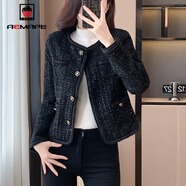 AEMAPE氣質(zhì)黑色小香風(fēng)短外套女春季2025新款女士春秋冬西裝粗花呢上衣 黑色 常規 3XL