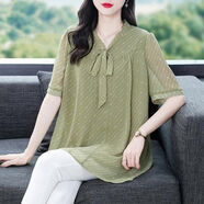 VCZL胖太太加肥加大品牌服裝100-220斤媽媽大碼女裝秋高端遮肚雪紡衫 綠色 6XL 185-220斤