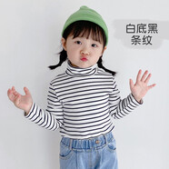 小素材 女童t恤寶寶外出打底衫兒童長(zhǎng)袖秋衣高領(lǐng)上衣中領(lǐng)春秋裝男冬季 白底黑條 80