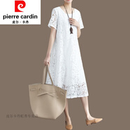 皮爾卡丹（pierre cardin）2024春季新款胖媽咪裙子女士春秋寬松顯瘦白色蕾絲連衣裙夏優(yōu)雅簡(jiǎn) 白色(短袖) 2XL 約150-170斤
