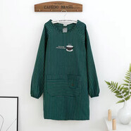 長(cháng)袖圍裙女家用廚房媽媽做飯炒菜衣服純棉罩衣大人反穿衣冬季帶袖子咖啡店工作服 墨綠色