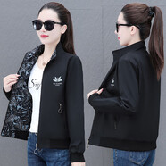 啄木鳥早春女士短外套女春秋2025春季新款上衣休閑夾克中年洋氣春裝 WK721黑色雙面穿(反面印花)立領(lǐng) -55# M 適合80-95斤