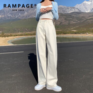 RAMPAGE高品質(zhì)白色闊腿牛仔褲女2025夏季薄款高腰寬松顯瘦休閑拖地褲子女 白色長褲【優(yōu)質(zhì)面料】 XL