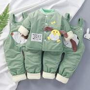 拉米奇騏秋冬嬰兒保暖衣服男女童棉衣0-1歲2嬰幼兒棉襖寶寶棉服三件套送禮 綠色小狗雙背帶褲三件套 中碼（4-8個(gè)月）