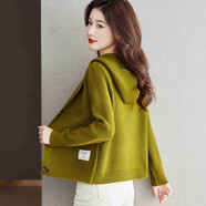 歌米拉（Gemila）連帽針織衫開(kāi)衫女士秋裝新款外搭短款長(cháng)袖春秋帶帽毛衣小外套 橄欖綠 XL