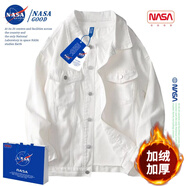NASAGOOD官方男裝潮牌牛仔外套男春秋款美式復(fù)古休閑夾克男士工裝上衣服男 白色【加絨款】 XL （建議150-170斤）