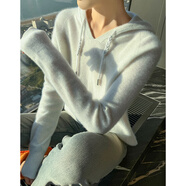 鄂爾多斯市產(chǎn)羊絨世家高端羊絨衫女士100%純山羊絨毛衣寬松連帽衛(wèi)衣 薄煙灰 L