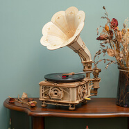 若客（ROKR）黑膠留聲機 復古唱片機生日禮物女生男diy桌面擺件積木拼裝模型