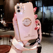 卓昇蘋(píng)果12手機殼iPhone12promax硅膠女款mini指環(huán)支架蘋(píng)果11promax高檔超薄 蘋(píng)果12--落櫻粉【帶水鉆+支架+掛繩】