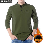 吉普（JEEP）長(cháng)袖t恤男春秋季新款寬松運動(dòng)休閑大碼衛衣純色大碼棉質(zhì)上衣男 軍綠色加絨款 XXL(建議166-180斤)