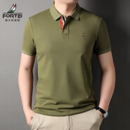 富鋌（FORTEI）男士純棉短袖t恤夏季純色半袖polo商務(wù)休閑刺繡翻領(lǐng)短袖上衣t恤 草綠 M