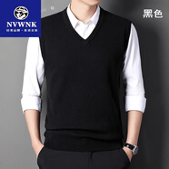 NVWNK品牌100%純羊毛背心男秋冬羊毛V領(lǐng)馬甲套頭無(wú)袖毛衣中年針織坎肩 黑色 2108款 加厚 2XL 【建議150-168斤】