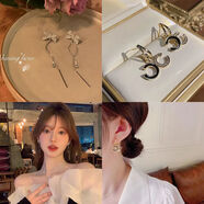 嘉宴 925銀針新款法式蝴蝶結流蘇耳環(huán)女小眾設計感高級氣質(zhì)耳夾ins耳釘 979銀色蝴蝶+黑小香風(fēng)1014