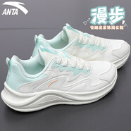 安踏（ANTA）女鞋子漫步加絨棉鞋運動鞋休閑鞋新款2025秋冬季皮面防潑水跑步鞋 象牙白/泡沫綠/熒光高光粉|革面 37.5