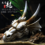 異景園仿真恐龍骷顱頭骨躲避屋樹脂假山水草造景頭骨魚缸水族箱裝飾假山石造景套餐魚缸擺件 PC084-A神龍骨(特大)