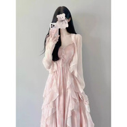 妍莉芬（yanlifen）法式荷葉邊水墨碎花吊帶連衣裙女裝夏季性感海邊沙灘仙女長裙夏天 312開衫+吊帶裙 L