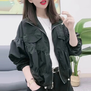 莉紗芙特2024春秋季新款短外套短款小個子上衣女裝夾克洋氣沖鋒衣 黑色 L