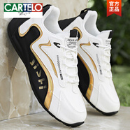 卡帝樂鱷魚（CARTELO）品牌男鞋春秋季皮面防水運(yùn)動(dòng)鞋男2025新款防滑旅游鞋子男士休閑鞋 A008黑金【皮面防水】 40