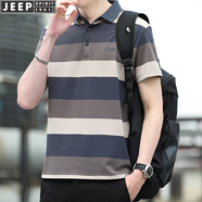 吉普（JEEP）短袖t恤男翻領(lǐng)2025夏季新款商務(wù)休閑半袖拼色上衣潮流繡標體恤 灰色 4XL