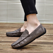 沙弋豆豆鞋男韓版潮鞋小皮鞋休閑鞋駕車(chē)男鞋英倫風(fēng)復古一腳蹬懶人樂(lè )福 灰色 42碼