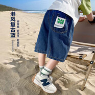 左西男童牛仔短褲兒童褲子2025新款夏裝中褲五分褲 深牛仔色 110