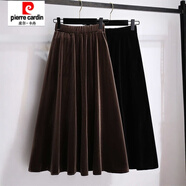 皮爾卡丹（pierre cardin）大碼2025秋冬新款高腰a字金絲絨半身裙女胖mm裙子松緊腰顯瘦長(cháng)裙 咖啡色 M