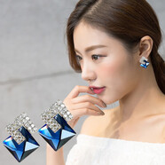 玖維婭S925銀針耳環(huán)女簡(jiǎn)約網(wǎng)紅潮個(gè)性幾何水晶耳釘女長(cháng)款韓版氣質(zhì)百搭耳飾品 JYD033閃鉆藍色