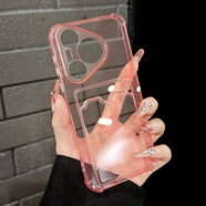 晨京 簡約透明卡套diy照片適用iPhone16pro手機殼四角氣囊16promax情侶卡包15promax全包軟殼14保護套 【透粉色】僅卡套-可放照片跟卡片 iPhone 8