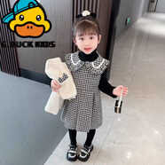 G.duck小黃鴨女童春秋季加絨淑女套裝2024新款秋裝兒童洋氣裙子小香風(fēng)兩 千鳥(niǎo)格套裝 黑 110 建議身高98-107cm 3-4周歲