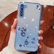 羅璐鷗 OPPO K7手機殼女款硅膠殼oppoK7外殼全包防摔軟殼保護套高級水鉆玫瑰花漸變閃粉電鍍 【漸變遠峰藍】+全屏鋼化膜 OPPO K7