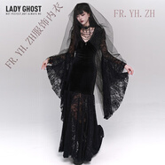 FR.YH.ZH幽靈少女暗黑系女裝哥特風(fēng)法式復(fù)古連衣裙子萬(wàn)圣節(jié)服裝穿搭亞文化 黑色裙子(不含頭紗和項(xiàng)圈) L