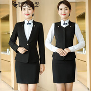訫噯逸衫酒店前臺服務(wù)員工作服客服接待售樓部正裝春秋長(cháng)袖套裙領(lǐng)班工裝 黑色西服+西褲+半身裙+白色襯衫 L （100-110斤）
