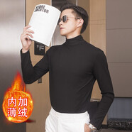 奧德里奇（Aodeliqi）長(zhǎng)袖T恤男秋冬莫代爾加絨保暖高領(lǐng)長(zhǎng)袖打底衫男修身內(nèi)搭純色上衣 黑色加絨 3XL 推薦165-180斤