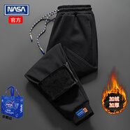 NASAR-FARM休閑褲男加絨加厚冬季情侶款純棉灰色褲子寬松小腳褲運動(dòng)衛九分褲 01-加絨加厚-黑色 3XL （155-170斤）