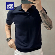 羅蒙（ROMON）夏季新款冰絲薄款針織polo打底衫男短袖修身翻領(lǐng)休閑體恤半袖T恤 藏藍色 XL 建議130150斤