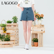LAGOGO復古水洗直筒牛仔褲女拉谷谷夏季新款高腰顯瘦休閑百搭短褲 淺牛仔藍(N7) L