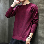 凡純春秋針織衫圓領(lǐng)套頭棉質(zhì)線(xiàn)衣純色打底衫潮牌男士青年毛衣 B18703 酒紅色 M