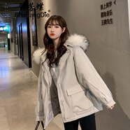 舒芳蝶棉服女短款2025冬季新款女裝韓版寬松工裝棉衣女外套女加厚棉襖女 百搭米白 L